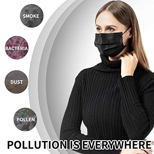 50 PCS Black Disposable Face Masks Breathable Dust Mask with Stre...