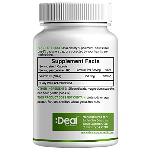 Eagleshine Vitamins Vitamin K2 MK-7 Menaquinone 150 mcg, 6 Months...