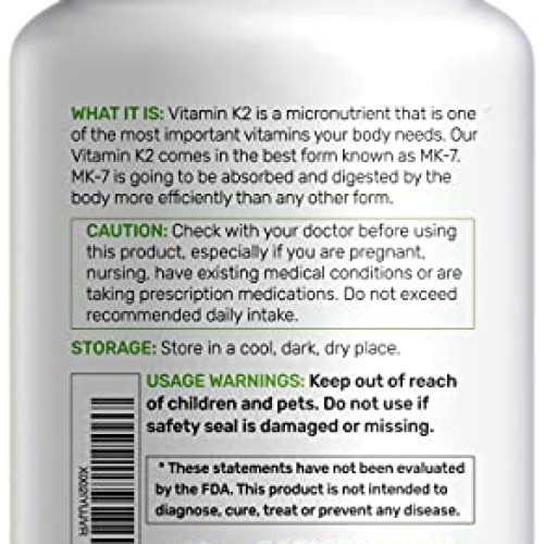 Eagleshine Vitamins Vitamin K2 MK-7 Menaquinone 150 mcg, 6 Months...