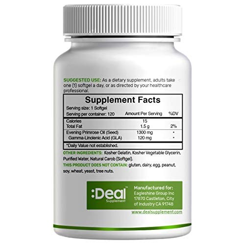 Evening Primrose Oil 1300mg Softgels, Standardized to 10% GLA Ga...