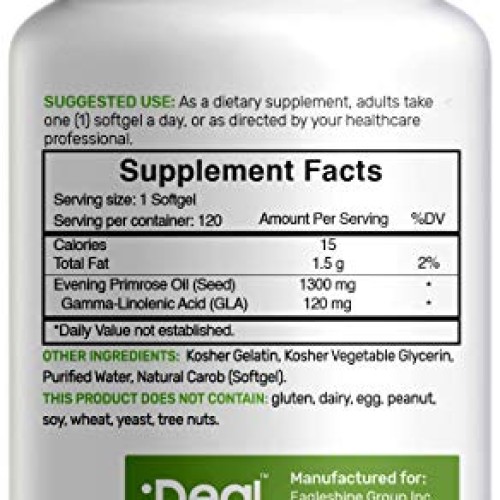 Evening Primrose Oil 1300mg Softgels, Standardized to 10% GLA Ga...