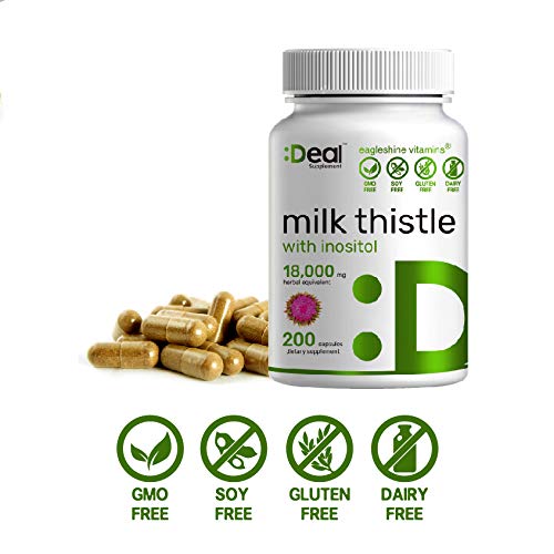 Milk Thistle Capsules - Milk Thistle Extract with Inositol, 200 C...