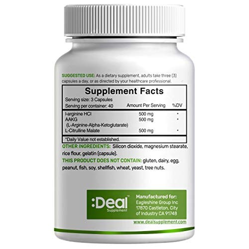 Muscle Builder L-Arginine 1500 mg, 120 Capsules, 3-1 Arginine AAK...