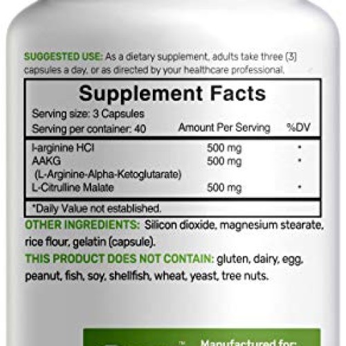 Muscle Builder L-Arginine 1500 mg, 120 Capsules, 3-1 Arginine AAK...