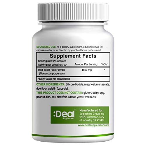 Red Yeast Rice 1500mg, 180 Capsules, Support Cardiovascular Healt...