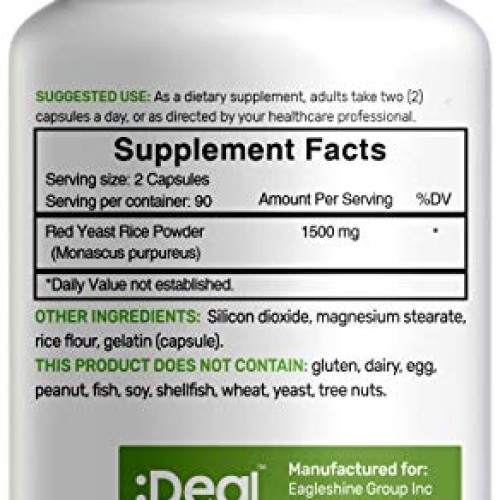 Red Yeast Rice 1500mg, 180 Capsules, Support Cardiovascular Healt...