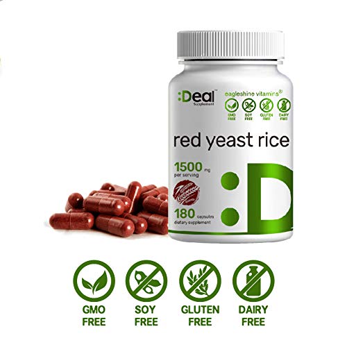 Red Yeast Rice 1500mg, 180 Capsules, Support Cardiovascular Healt...