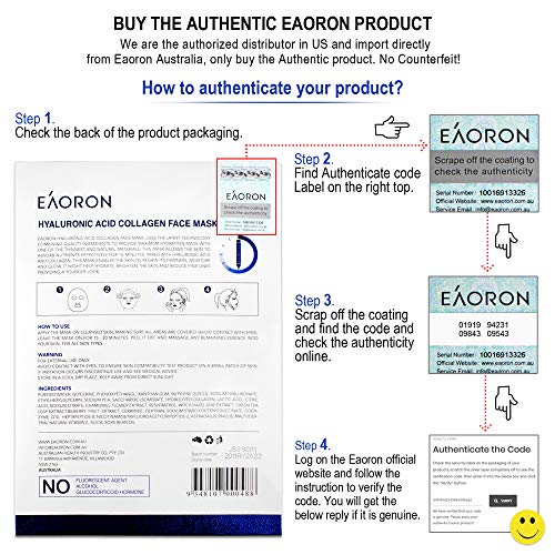 EAORON Facial Mask Hyaluronic Acid Collagen Face Mask, EAORON Mas...