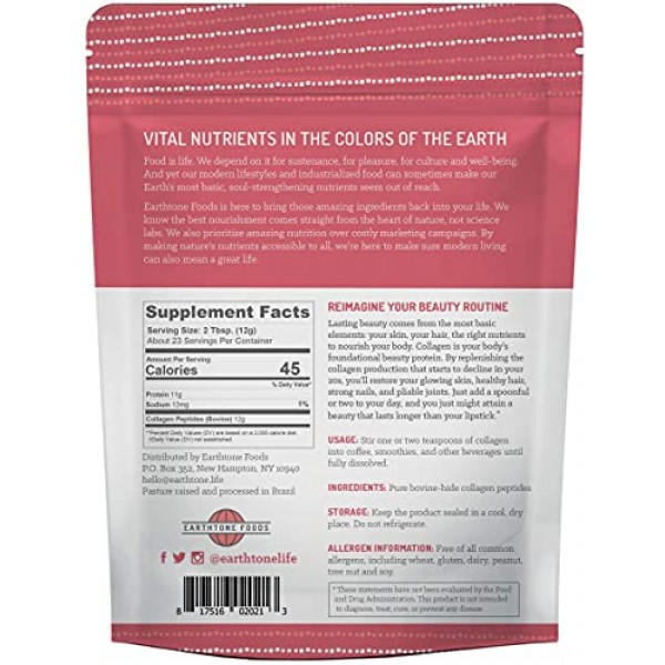 Earthtone Collagen Peptides Powder 10 oz | Paleo-Friendly Hydro...