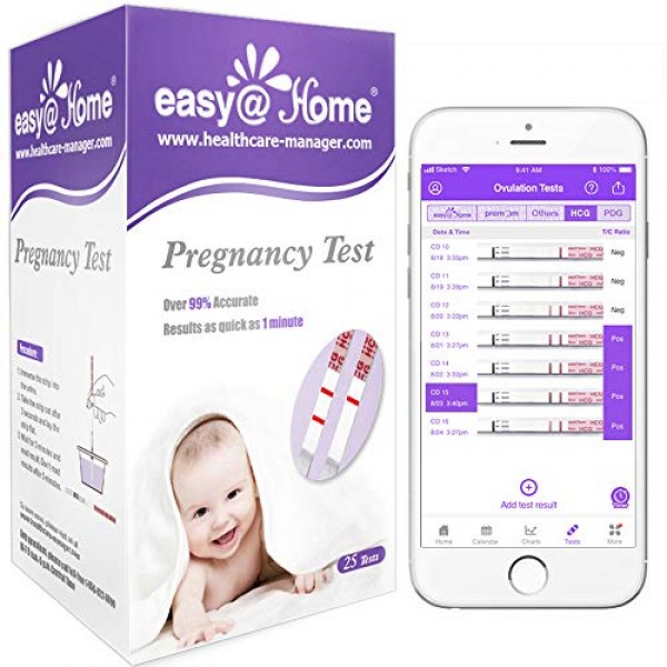 Easy@Home 25 Pregnancy HCG Urine Test Strips, FSA Eligible, Pow...