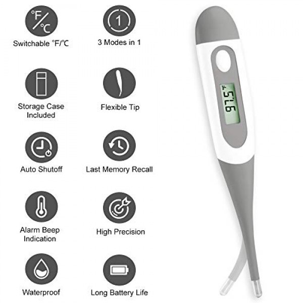 Easy@Home Digital Oral Thermometer for Kid, Baby, and Adult, Rect...