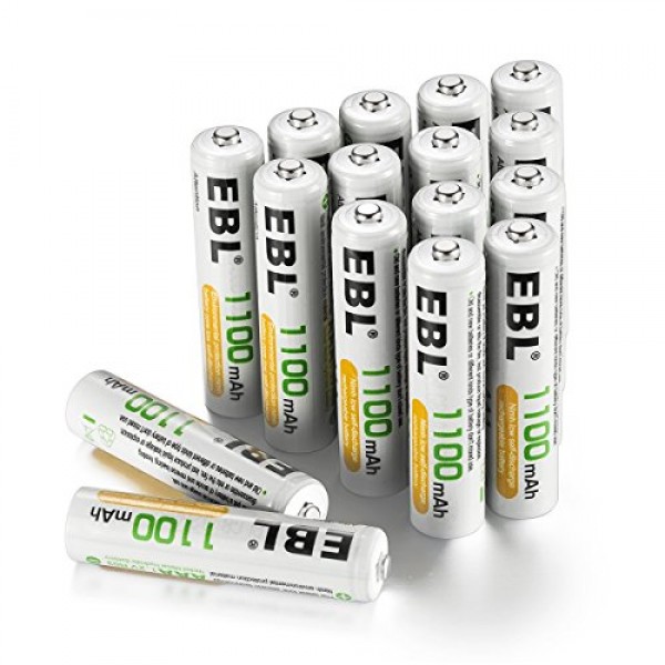 EBL Rechargeable AAA Batteries 16-Counts Ready2Charge 1100mAh N...