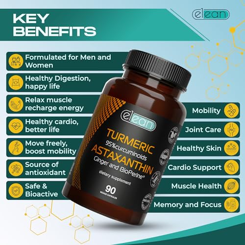 ELEAN Turmeric Supplement, Ginger, Astaxanthin, Black Pepper for ...