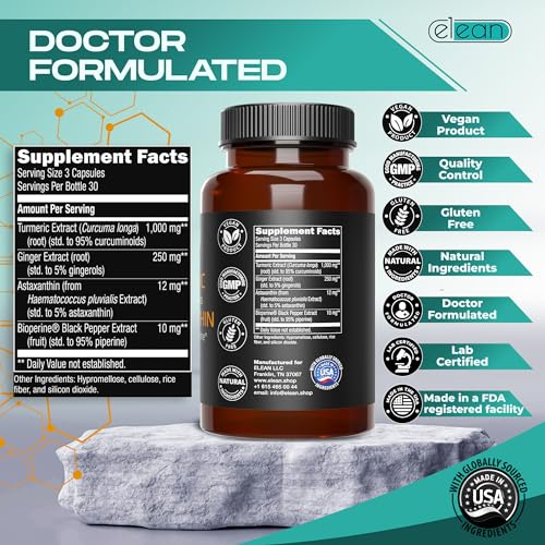 ELEAN Turmeric Supplement, Ginger, Astaxanthin, Black Pepper for ...