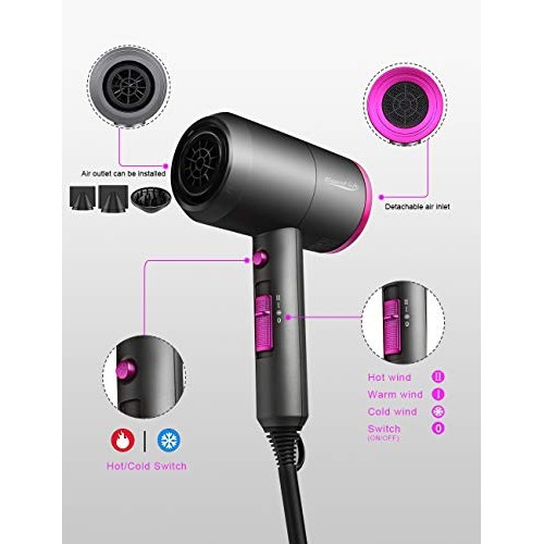 Hair Dryer Ionic, Elegant Life 1800W Professional Blow Dryer Buil...