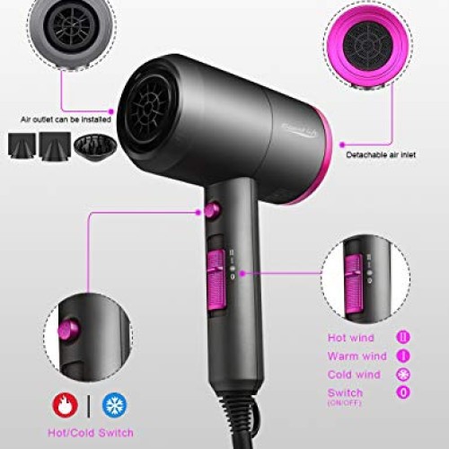 Hair Dryer Ionic, Elegant Life 1800W Professional Blow Dryer Buil...