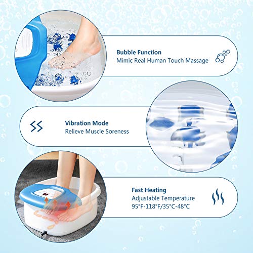 Foot Spa Bath Massager with Heat Bubbles Vibration, Heated Foot B...