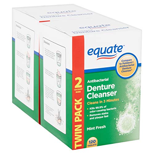 Equate Denture Cleaner Tablets Fresh Mint 240 Count With Dentu-Ca...