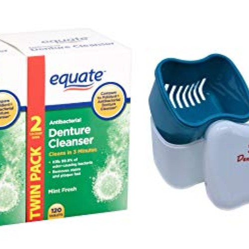 Equate Denture Cleaner Tablets Fresh Mint 240 Count With Dentu-Ca...