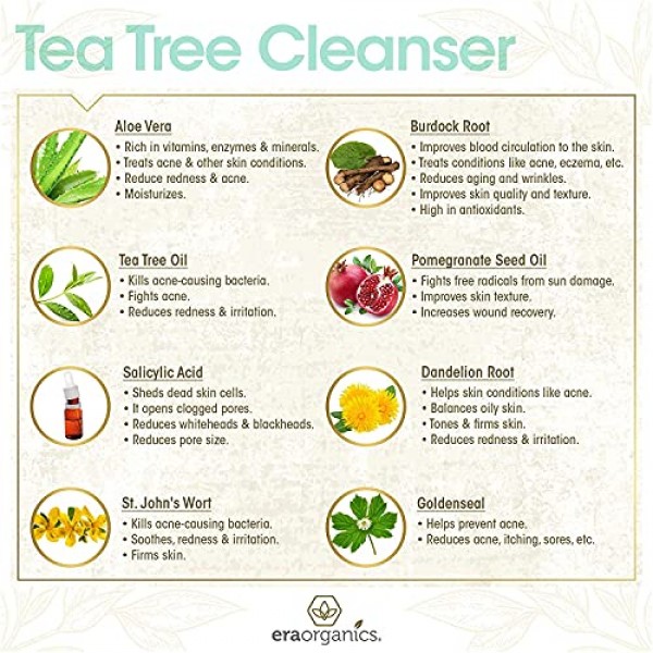 Era Organics Tea Tree Oil Face Cleanser – Soothing Face & Body Wa...