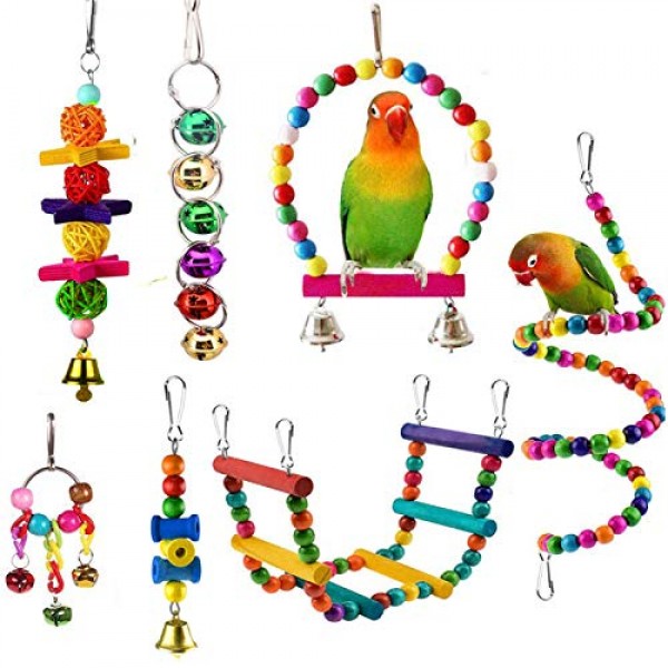 ESRISE 7 Pcs Bird Parakeet Cockatiel Parrot Toys, Hanging Bell Pe...