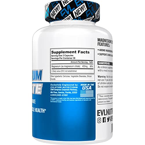 EVL Magnesium Citrate Capsules 400mg - Muscle and Bone Health Mag...