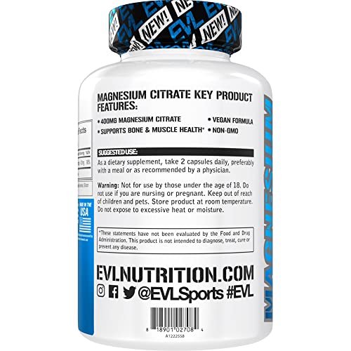 EVL Magnesium Citrate Capsules 400mg - Muscle and Bone Health Mag...