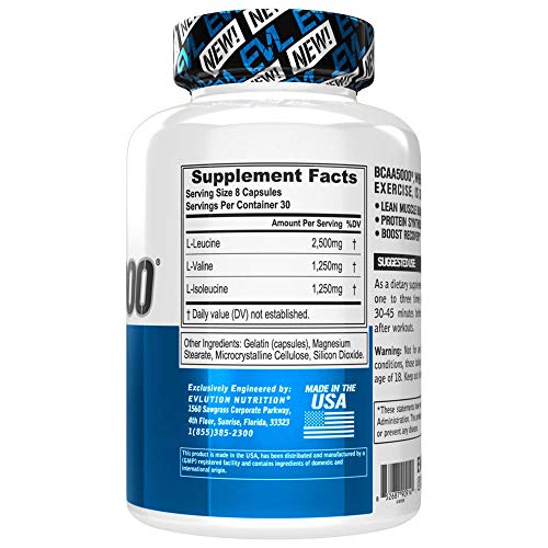 Evlution Nutrition BCAA5000, Branched Chain Amino Acids, Muscle B...