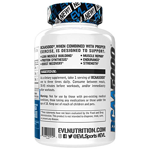 Evlution Nutrition BCAA5000, Branched Chain Amino Acids, Muscle B...