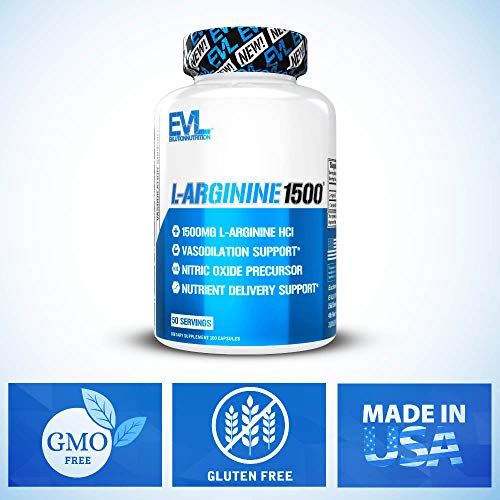 Evlution Nutrition L-Arginine 1500 mg, Ultra-Pure Nitric Oxide Su...