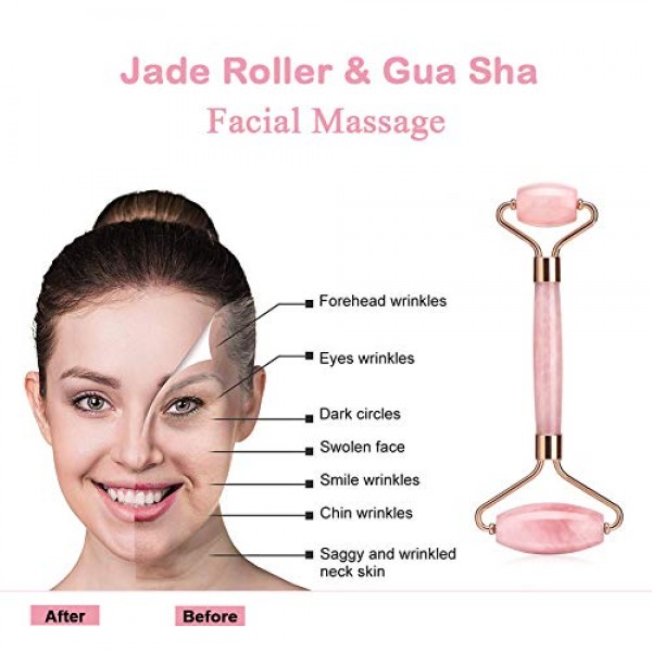 Jade Roller Massage Tool, 100% Natural Anti-aging Facial Massage ...