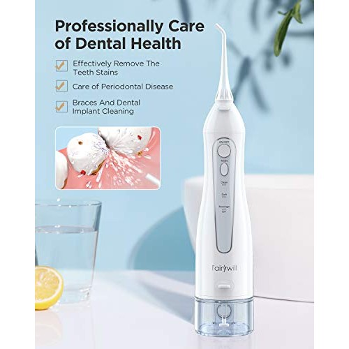 Water Flosser, Fairywill 300ML Cordless Portable Water Pick Teeth...