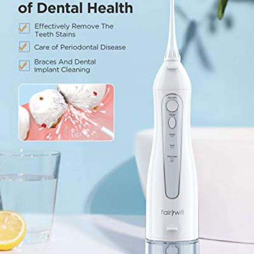 Water Flosser, Fairywill 300ML Cordless Portable Water Pick Teeth...