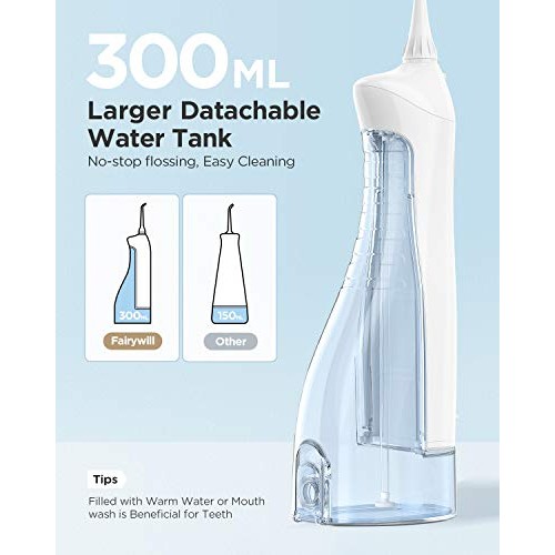 Water Flosser, Fairywill 300ML Cordless Portable Water Pick Teeth...
