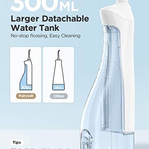Water Flosser, Fairywill 300ML Cordless Portable Water Pick Teeth...
