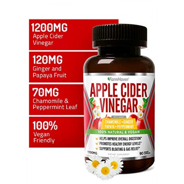 Apple Cider Vinegar Capsules with Ginger, Papaya & Chamomile | 13...