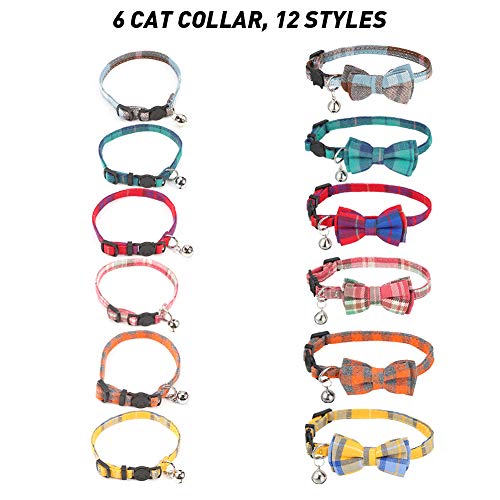 Inscape Data 6 Pack Cat Collars with Bowtie and Bell, Plaid Patte...
