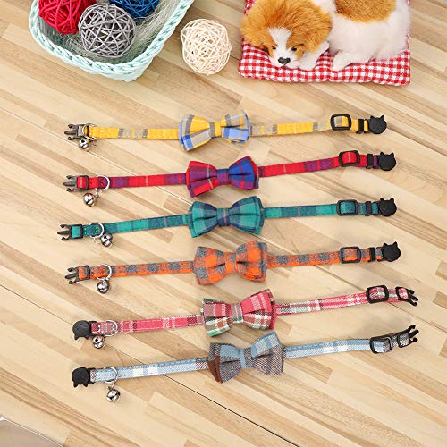 Inscape Data 6 Pack Cat Collars with Bowtie and Bell, Plaid Patte...