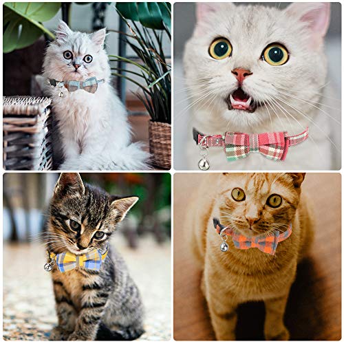 Inscape Data 6 Pack Cat Collars with Bowtie and Bell, Plaid Patte...
