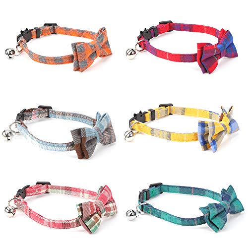 Inscape Data 6 Pack Cat Collars with Bowtie and Bell, Plaid Patte...