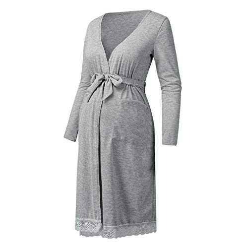 Maternity Robe Dress Womens Indoor Solid Color Loose Long Sleeve...