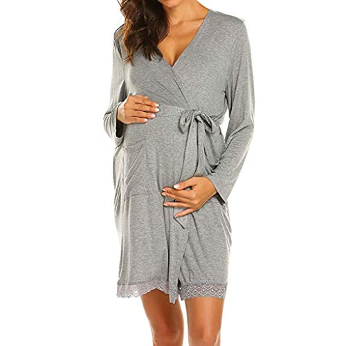 Maternity Robe Dress Womens Indoor Solid Color Loose Long Sleeve...