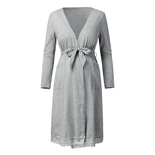 Maternity Robe Dress Womens Indoor Solid Color Loose Long Sleeve...