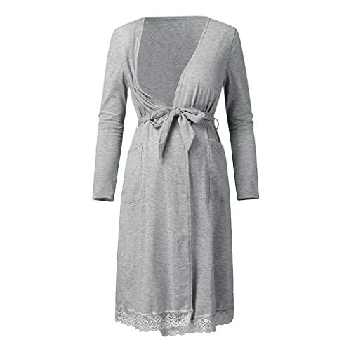 Maternity Robe Dress Womens Indoor Solid Color Loose Long Sleeve...