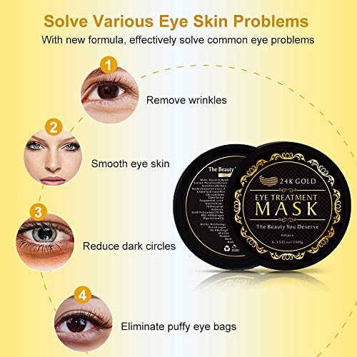 Under Eye Patches, 24K Gold Eye Mask, 60PCS Eye Gel Pads With Col...