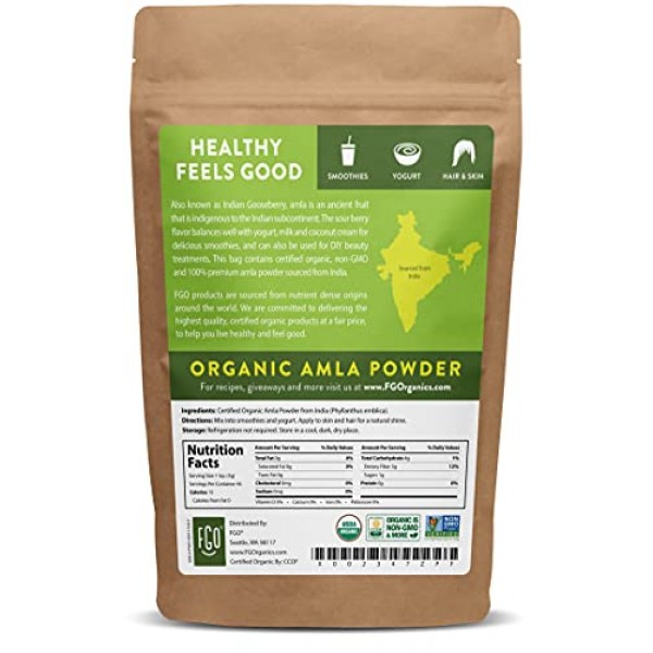 Organic Amla Powder Amalaki | 8oz Resealable Kraft Bag | 100% R...