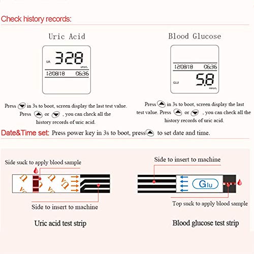 Blood Sugar Tester 2 in1 Blood Glucose and Uric Acid Meter LCD La...
