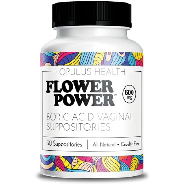 Flower Power Vegan Boric Acid Suppositories - 30 Count - 600mg fo...