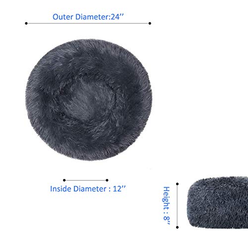 FOCUSPET Dog Bed Cat Bed Donut, Pet Bed Faux Fur Cuddler Round Co...