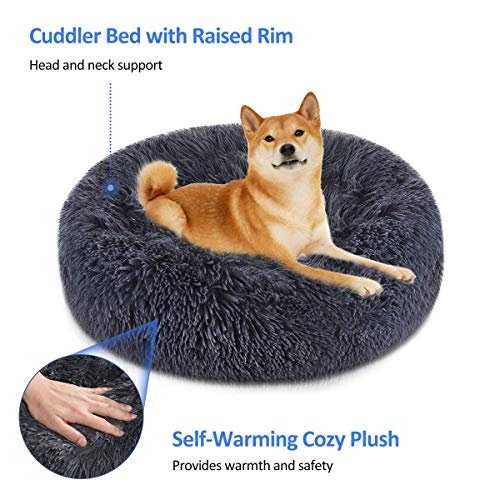 FOCUSPET Dog Bed Cat Bed Donut, Pet Bed Faux Fur Cuddler Round Co...
